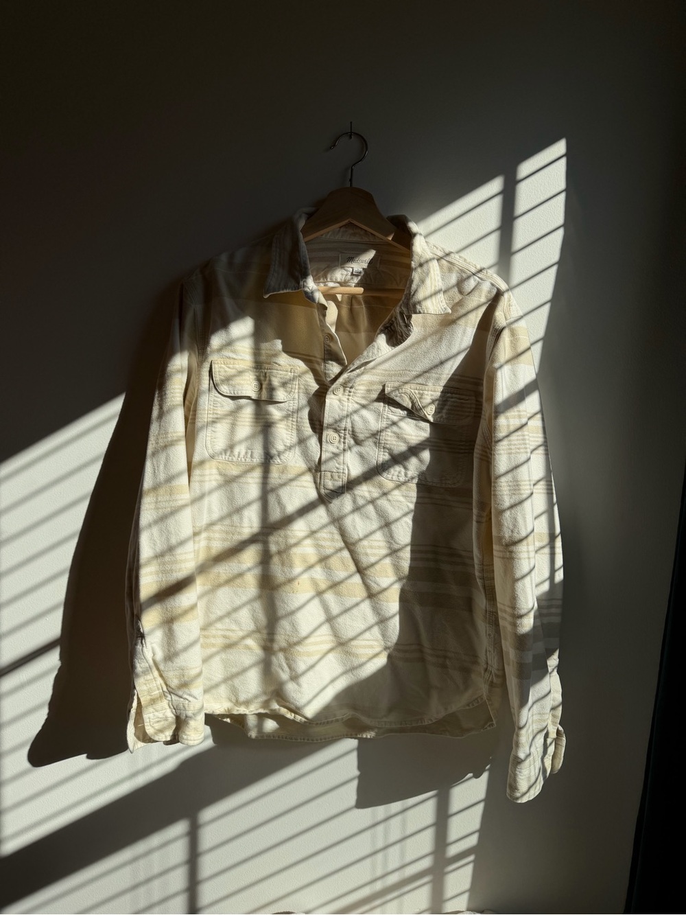 Madewell Mens Long Sleeve Pullover 1/4 Button Up Cream Size L